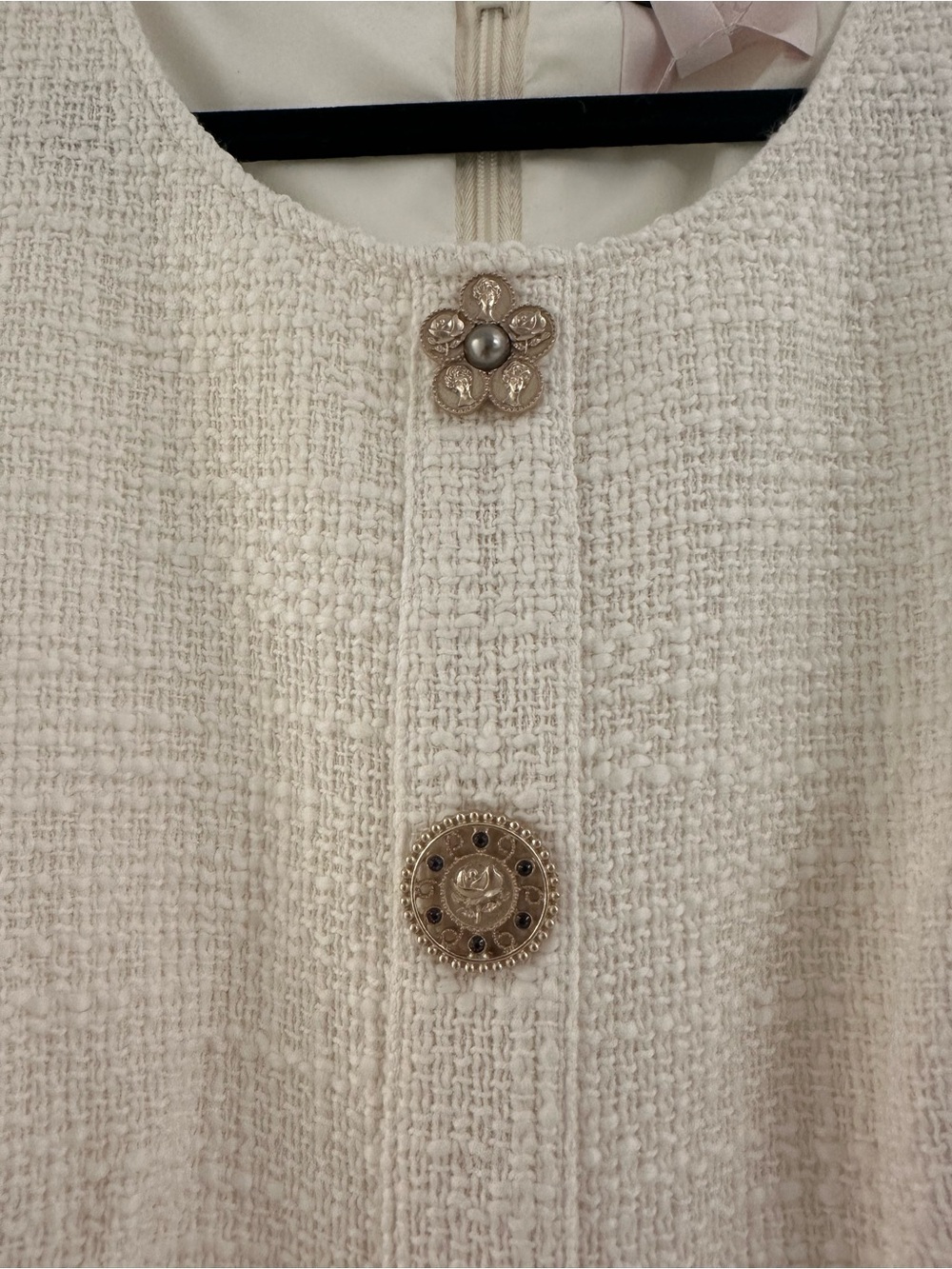 cinq a sept Cream Tweed Mini Dress with Decorative Buttons - Picture 3 of 7